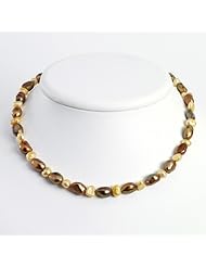 Sterling Silver Champagne & Gold 18inen Freshwater Cultured Pearl Necklace