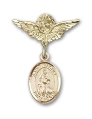 14K Gold Baby Badge with St. Rachel Charm and Angel with Wings Badge Pin
