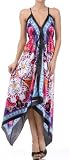 Flower and Leaves Design Silk Feel Handkerchief Hem Criss Cross Back Adjustable Maxi / Long Dress