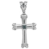 14K White Gold Mens Diamond Cross Pendant with Blue Diamonds 2.00 Ctw