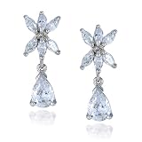 Sterling Silver Cubic Zirconia Flower w/ Pear-Shaped Drop Earrings by Cheline