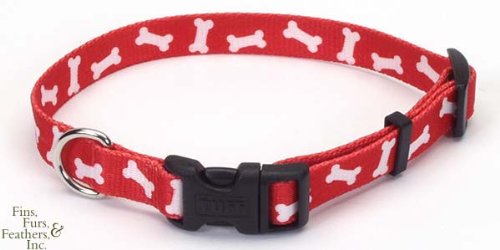 Coastal Pet Pet Attire Styles Adjustable Nylon Dog Collar (Red Bones, 8-12 Inch L x 3/8 Inch W)