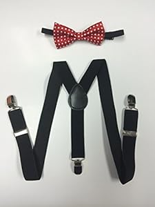 Toddler Baby Boys Girls Child Red with Polka Dot Bow Tie Vintage Black Suspender Y Clips