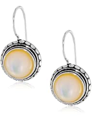 Sterling Silver Round Gemstone with Bali Inspired Border Euro Wire Earrings