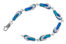 Sterling Silver Blue Opal Inlay Flip Flop Link Bracelet
