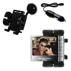 Archos 404 CAM Flexible Auto Windshield Holder with Car Charger - Uses Gomadic TipExchange by Gomadic for the Archos 404 Camcorder CAM