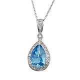 FOJO's Diamond in Sterling Silver Blue Sapphire Pear Shape Pendant (1/10 ct. tw.)