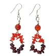 Handmade Red Garnet, Coral & Carnelian Silver Dangle Earrings