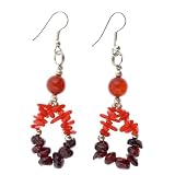 Handmade Red Garnet, Coral & Carnelian Silver Dangle Earrings