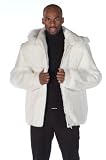 Mens White Fur Zippered Jacket Detachable Hood