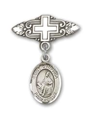 Sterling Silver Baby Badge with St. Dymphna Charm and Badge Pin with Cross