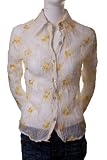 Calix Sheer Crinkled Button Down Embroidered Long Sleeve Blouse Shirt Yellow