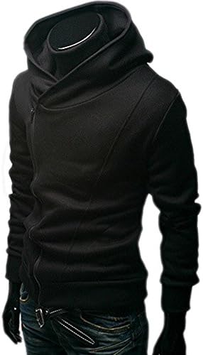 Pretty Moments Mens Oblique Zipper Casual Hoodie Cozy Sport Autumn Outwear Black XL