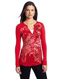 Southpole Juniors Long Sleeve 2-Fer Henley Neck Animal Printed Tee