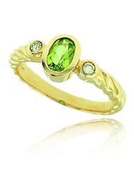 14k Yellow Gold Green Peridot Oval Gemstone and Diamond Ring, Birthstone of August