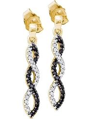 14K Yellow Gold 0.15CT Black & White Diamond Dangling Fashion Earring