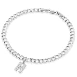 14K WG Diamond Accented H Initial Charm & Bracelet 7.5