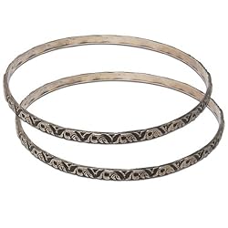 Sterling Silver Bangle Bracelets Pair Handcrafted Jewelry 2.6 inches (ban150)