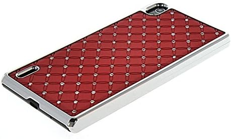 HUAZHUN Hard Bling Luxury Chrome Rhinestone Star Back Case Cover For Huawei Ascend P7 Red