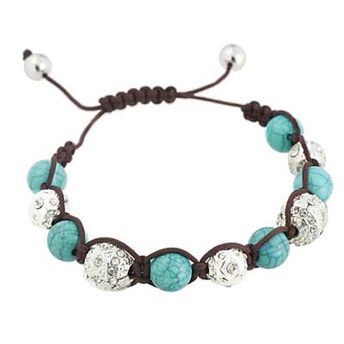 Silvertone and Imitation Turquoise Bead Friendship Fashion Bracelet