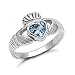 Sterling Silver Aquamarine Heart CZ Claddagh Ring Sizes 5 to 10, 6