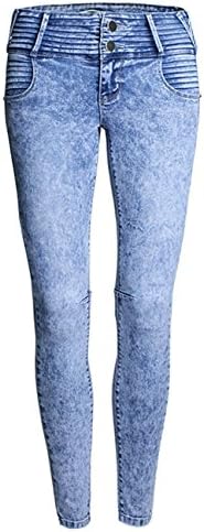 Women Acid Washed Elastic Waist High Waisted Stretch Slim Fit Denim Skinny Jeans