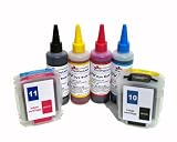 Refillable Ink Cartridges for HP 10 HP 11, Pre-filled, With Auto Reset Chips + 400 ml (13.3 oz) PrintPayLess brand UV resistant Refill Ink, Special-formulated Compatible with HP Business Inkjet:: 2600, 2600dn, 2800, 2800dt, 2800dtn