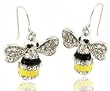 Adorable Yellow & Black Enamel & Crystal Honey Bee Dangle Earrings - 1.25" Drop