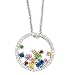 14K White Gold Open Circle-Shaped Designer Pendant, Enhanced with Bezel Set Precious Stones and Pave Set Diamonds, Sliding on a 16'' Cable-Chain Necklace.(GH-Color, SI-Clarity; c.t.t.w 0.17CT, Precious Stones 0.77CT)