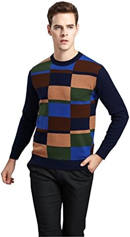 FOUQ Men's Pullover Wool Business Basic Knitted Sweater Deep Blue M