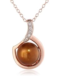 Rose Gold Plated Sterling Silver 9-9.5mm Chocolate Freshwater Cultured Pearl Pendant Necklace (0.02 cttw, G-H Color, I2-I3 Clarity), 18"