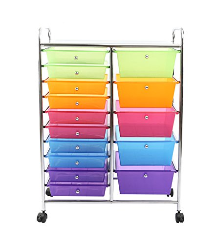 Finnhomy 15 Drawer Plastic Portable Mobile Organizer Rainbow