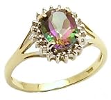 9ct Gold Mystic Topaz Diamond Engagement Ring Size P
