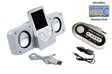 Portable Stereo Speaker (White) + FM Transmitter for Sony Walkman Incl. DBROTH Microfiber Cleaning cloth