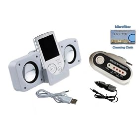 Portable Stereo Speaker (White) + FM Transmitter for Sony Walkman Incl. DBROTH Microfiber... by DBROTH
