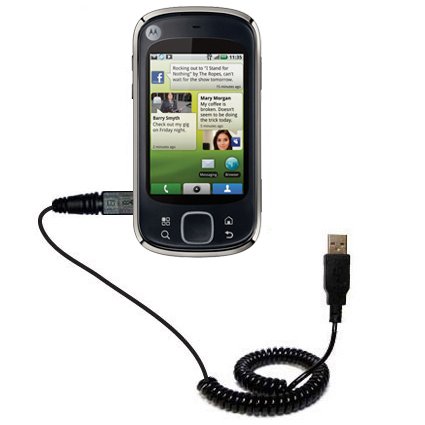 Coiled USB Cable for the Motorola QUENCH with Power Hot Sync and Charge capabilities - uses Gomadic TipExchange Technology
