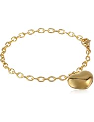 Womens Stainless Steel Heart Charm Gold Ion-Plated Bracelet