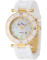 Lucien Piccard Womens LP-10222-WWGA La Tournette White/Gold-Tone Mother of Pearl Dial Ceramic Watch
