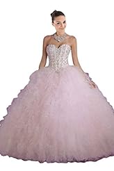  Crystal Sequined Lace-Up Beaded Tulle Sweetheart Floor Length   Ball Gown Evening Dress/Prom Dress/Quinceanera Dress  With Ruffles