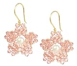 Gold Plated Sterling Silver Frestwater Cultured Pearl Button Earrings in Crystallized Swarovski Elements Rose Colored Beads