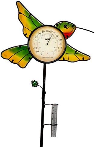 Transcontinental Outdoor Hummingbird Temperature and Rain Gauge Garden Stake