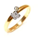 Diamond Cluster Dangle on Two Tone Gold, Pink Gold Band, 18k Gold, Ring Size 6 (T.w 0.05)