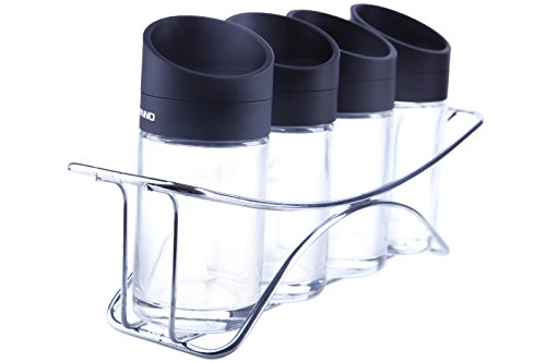 Salt and Pepper Shakers - Spice Containers Bottles Jars Vials with Horizontal Stand-3oz- 5 Piece Set for Herb Seasoning Spice Salt Pepper Storage