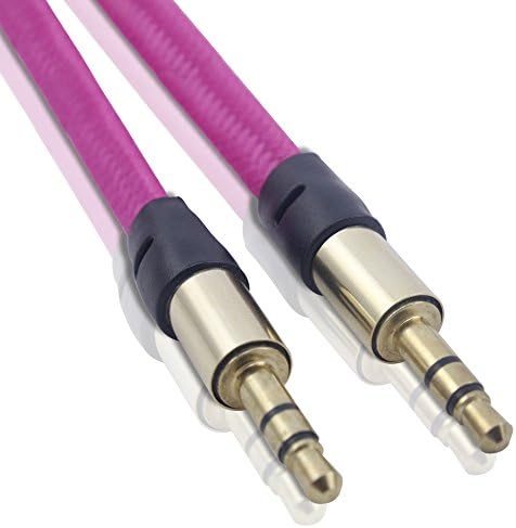 VRlinking Colorful 3.5mm Male To Male Car and Home Cloth Jacketed Tangle-Free Nylon Fiber Braided Flat Noodle Wire Auxiliary Stereo Audio Jack Cable (4 Feet/1M) for Apple iPad, iPhone, iPod, Samsung Galaxy, Android, Tablet, MP3 Players Hot Pink