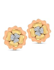 Diamond (0.18 Ct, IJ-SI), 18 Kt Triple Tone Pink Freesia Stud Earrings
