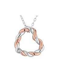 Braided Heart Pendant Necklace with Diamond Accent in Sterling Silver With Rose Pink Gold with Chain