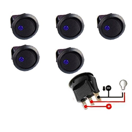 Lot5 New 12v Round Rocker Toggle Switch Blue Led Spst For All