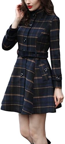 Xfashoin Wool Plaid Dress Style Trechcoat Outercoat US 2 Multicoloured