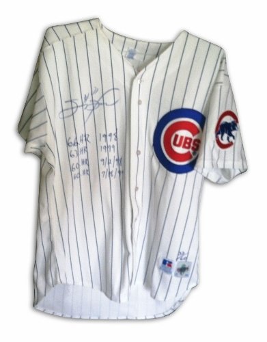 Sammy Sosa Chicago Cubs Autographed/Hand Signed Russell Athletic Authentic Pinstripe Jersey Inscribe