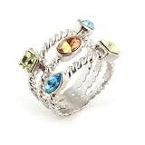 Yurman Inspired Silver Fashion Ring with Aqua, Champagne and Peridot Stones- Size 8